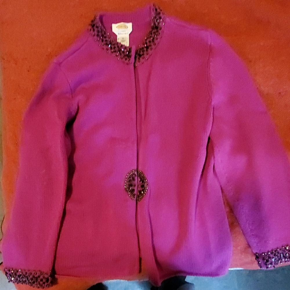 Talbots purple sweater top beaded